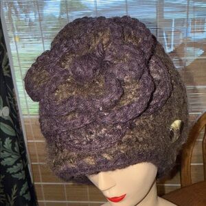Chic Purple Wool‎ Hat/head band wrap  with Floral Accent